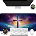 Large Gaming Mouse Pad, Jesus Cross Abstract Galaxy Cosmic Desk Pad, 31.5"x15.7" Extended Big Computer Keyboard Mouse Pad with Non-Slip Base and Stitched Edge