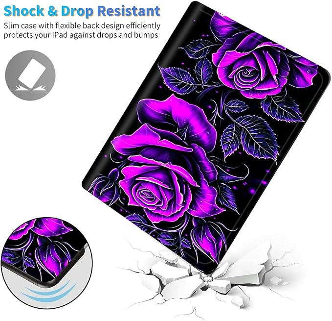for Amazon Kindle Fire HD 10 & 10 Plus (13th/11th Generation, 2023/2021 Release) 10.1" Tablet Case, Slim Kickstand Stand Leather Smart Cover with Auto Wake/Sleep, Purple Rose 01