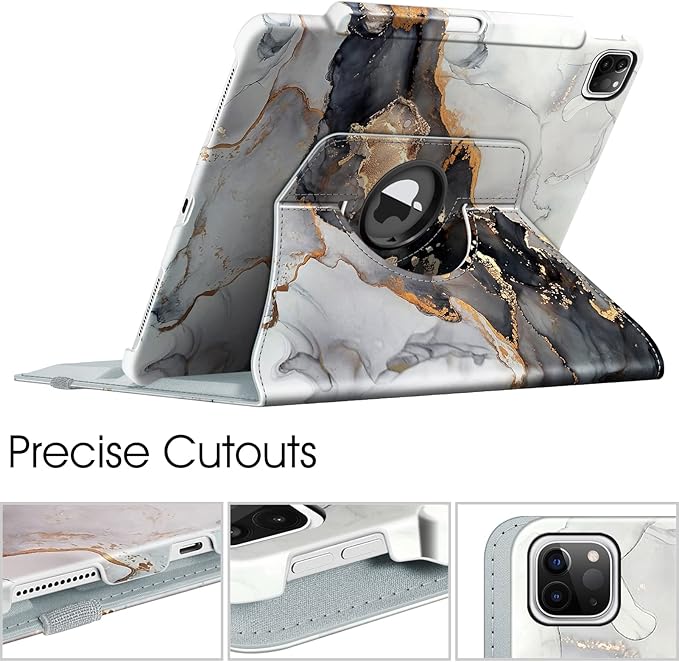 Fintie Rotating Case for iPad Pro 12.9-inch 6th Generation 2022-360 Degree Swiveling Protective Cover with Pencil Holder, Auto Sleep/Wake, Also Fit iPad Pro 12.9" 5th/4th/3rd Gen, Cloudy Marble