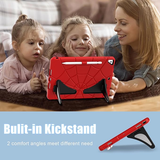 AKABEILA Compatible with Apple iPad 10.2 7th 8th 9th(2019/2020/2021) Tablet Case，Lightweight Shockproof Rugged Protective Cover with Kickstand for Kids Children Boys Babies Red Black