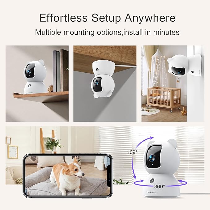 2.5K Indoor Security Camera 4pack, Non-Subscription AI Person/Pet/Cry Detection, 4MP Pet/Dog/Cat/Baby Camera w/Phone App, Pan Tilt WiFi, Night Vision, Full Duplex Audio for Home Security