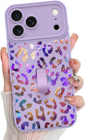 KANGHAR Compatible with iPhone 17 Pro Max Case, Support for MagSafe, Silicone Cute Iridescent Leopard Cheetah Pattern, Wristband Kickstand Shockproof Protective Slim Cover for Women Girls, Purple