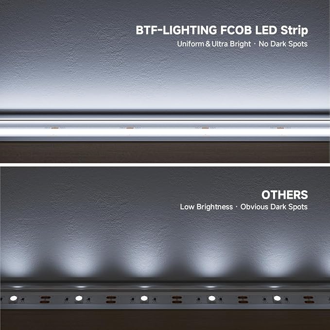 BTF-LIGHTING FCOB COB LED Strip 6000K 596+LM/FT Super Bright UL Listed DC24V 16.4FT 480LED/m 10mm Width Flexible High Density CRI 90+ Dimmable LED Light for Home Indoor Decor(No Controller or Adapter)