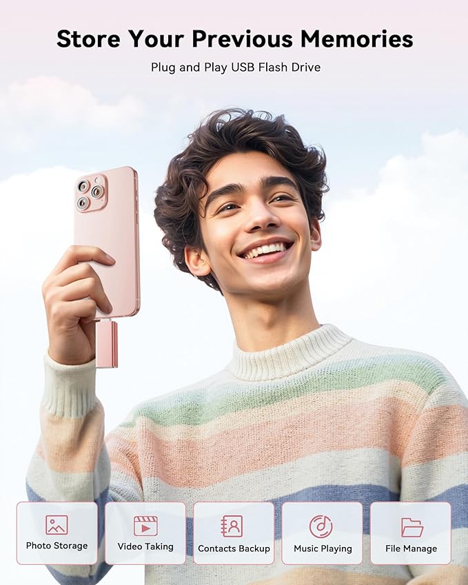 MFi Certified 256GB Flash Drive for iPhone, 3 in 1 Type-C USB Memory Stick Thumb Drive for Photos Videos, High Speed External Memory Storage Photo Stick for iPhone iPad Android PC (Rose Pink)