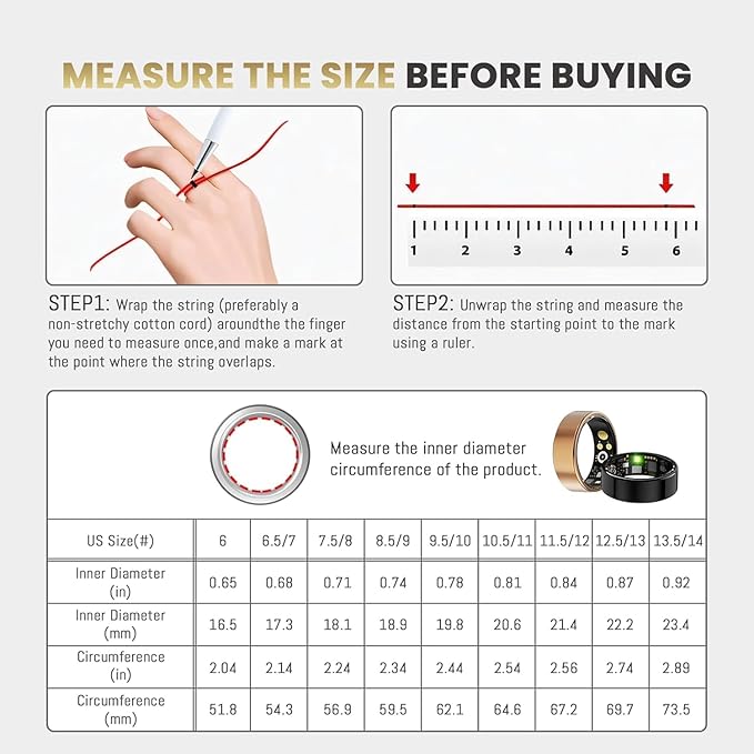 Smart Ring for Women Men, Health Tracker with Heart Rate/Blood Oxygen/Blood Pressure/Sleep Monitoring/Step Counting, IP68 Waterproof Fitness Ring, No App Fees for iPhone & Android (Silver, 6#)