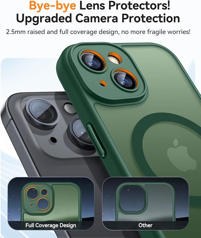 CANSHN Magnetic for iPhone 14 Plus Case, Upgraded [Full Camera Protection] [Compatible with Magsafe] [Translucent Matte] Shockproof Protective Phone Case for iPhone 14 Plus 6.7" - Deep Green