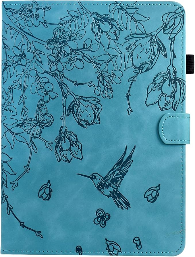 for iPad 9.7 Inch Case iPad 6th/5th Generation Case 2018 2017, Embossed Suede Leather Folio Stand Cover for iPad 9.7 inch/Pro 9.7/Air 2/Air 1, Auto Sleep/Wake, Blue Bird Flower Embossing