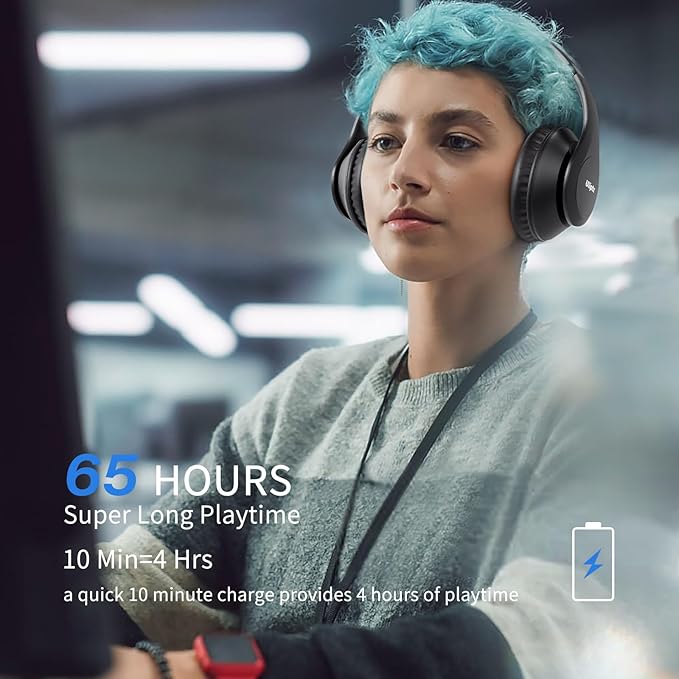 Uliptz Wireless Bluetooth Headphones, 65H Playtime, 6 EQ Sound Modes, HiFi Stereo Over Ear Headphones with Microphone, Foldable Lightweight Bluetooth 6.0 Headset for Travel/Office/Cellphone/PC