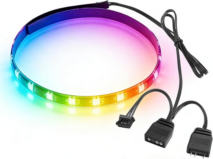 40cm Magnetic ARGB LED Strip for PC Case, Silicone Encased 24 LEDs, 5V 3-Pin Addressable RGB Light Sync with Motherboard