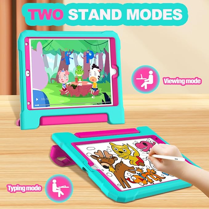 YIHE Kids Case for iPad 10.2 Inch 9th/8th/7th Generation 2021/2020/2019, iPad Pro 10.5 & iPad Air 3, Shockproof Handle Stand Kids Case with Screen Protector for iPad 10.2/10.5 Inch, Cyan&Pink