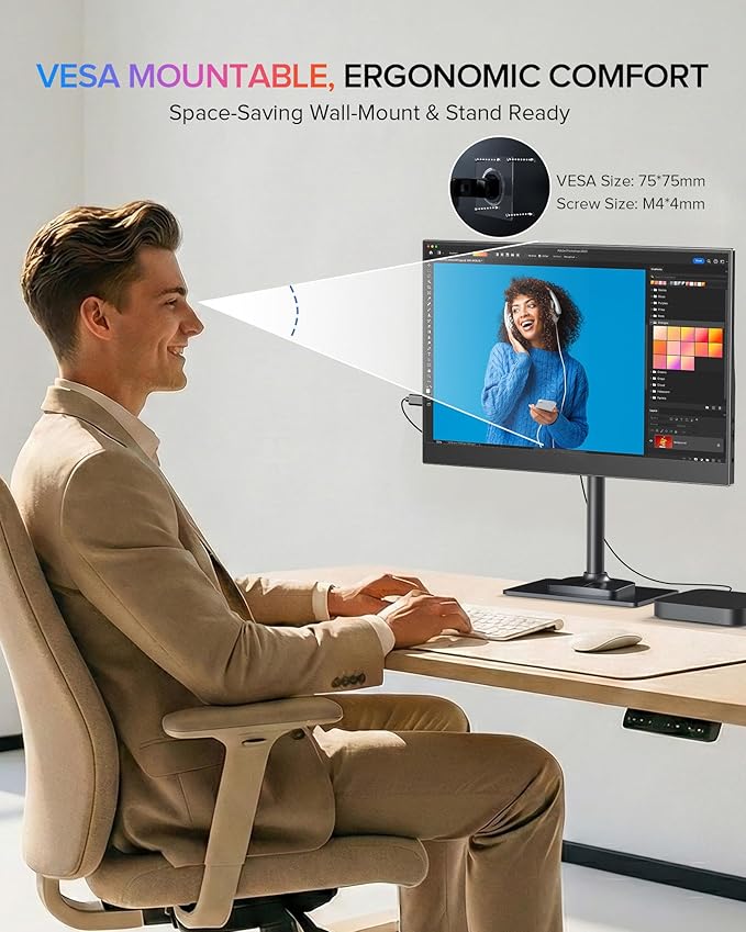 Newsoul Portable Monitor 15.6'' Ultra-Slim Travel Monitor 108%sRGB | 2000:1 Contrast USB C Mini HDMI Plug & Play IPS Monitor Built-in Stand | Speakers External Screen for Laptop Phone Game Console PC
