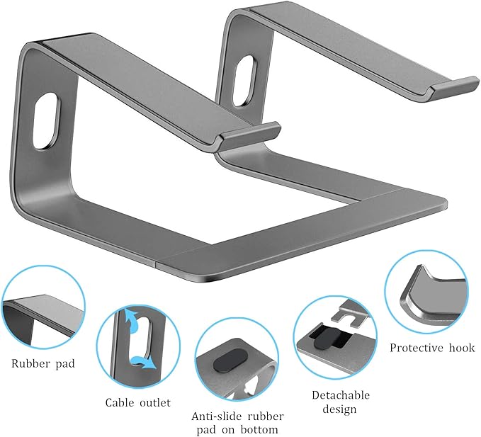 Orionstar Ergonomic Laptop Stand, Premium 5mm Aluminum Riser for 10-15.6 Inch Notebook Computer, Tool-Free Detachable Elevator Holder for Desk Office, Sturdy Riser for Eye-Level Neck Relief, Grey