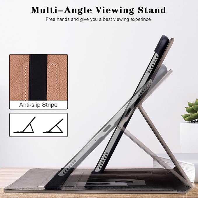 Compatible with iPad Air 11 Inch Case 8th/7th/6th Generation (M4/M3/M2) 2026/2025/2024, for iPad Air 5th/4th Generation Case 10.9 Inch 2022/2020 with Pencil Holder & Card Slots - Silver Flower
