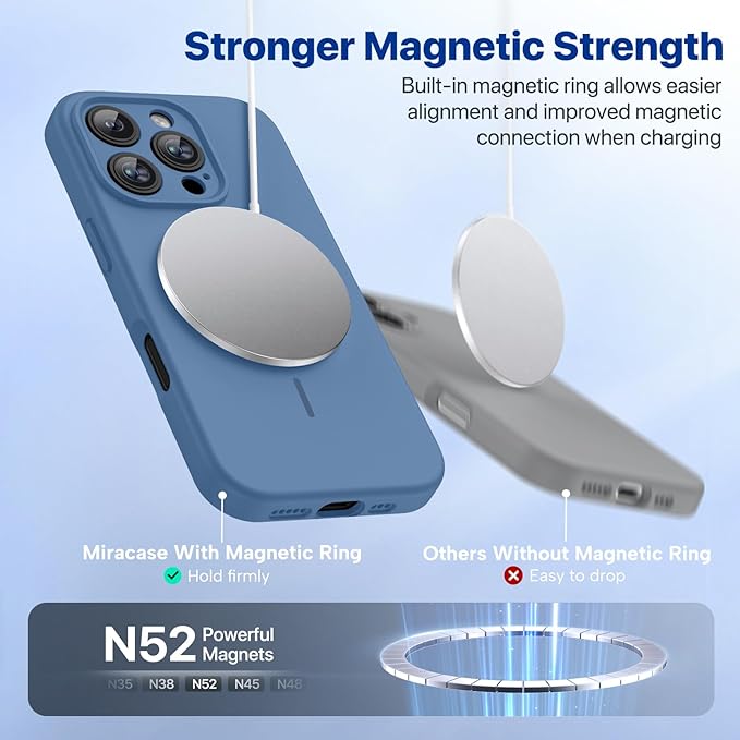 Miracase Magnetic for iPhone 16 Pro Case, [Soft Anti-Scratch Microfiber Lining], Compatible with MagSafe, Liquid Silicone Case Shockproof Drop Protection Phone Case for 16 Pro,Glass Blue