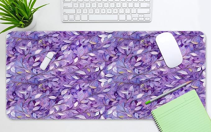 Britimes Purple Leaves Abstract Oil Painting Large Mouse Pad Non-Slip Leaves Colorful Desk Pad Keyboard and Mouse Desk Mat Gaming Mousepad for Game, Office & Home, 31.5 x 15.7 in