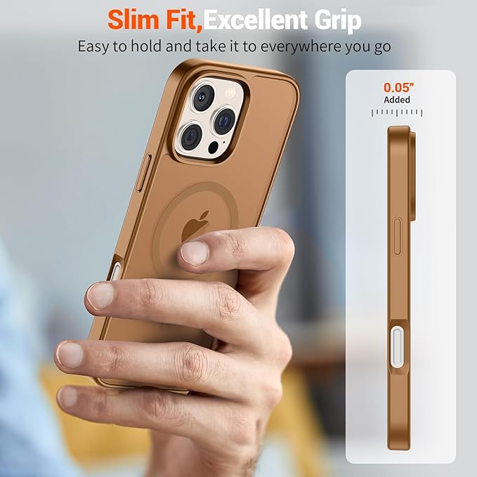 SUPFINE Magnetic for iPhone 16 Pro Case (Compatible with MagSafe) (Military Grade Drop Protection) Slim Translucent Matte Shockproof with Anti-Fingerprint Phone Case,Brown