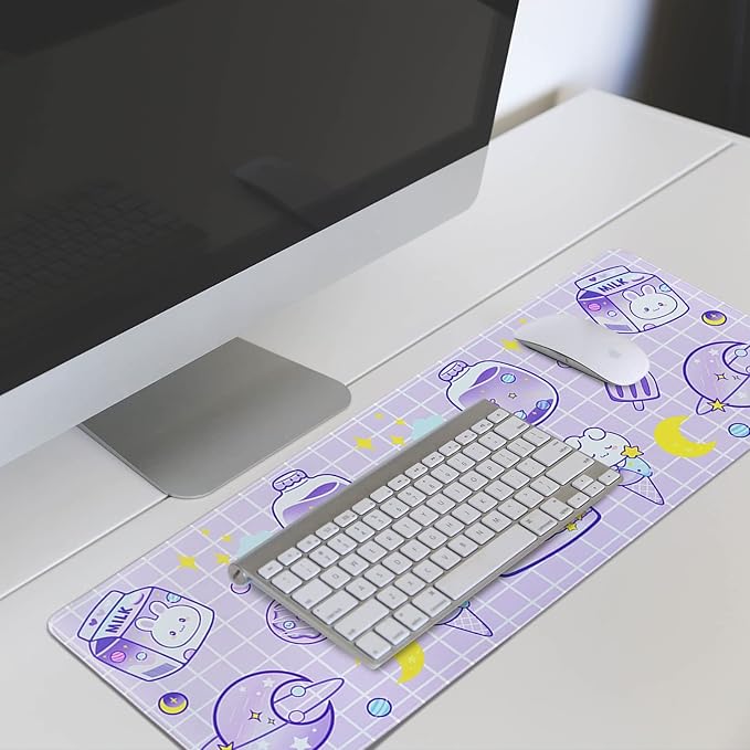 Kawaii Bunny Gaming Mouse Pad for Desk, Extended Large Bunny Rabbit Moon Mouse Pad, Purple Mousepad XL, Long Big Mouse Mat, Kawaii Bunny Decor Stuff Accessories, 31.5 X 11.8 Inch