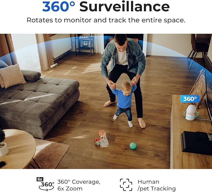 IMILAB 4K 8MP Security Camera Indoor, 360° View Pet/Dog/Baby Camera with Xiaomi Home App, 2.4G/5G WiFi Plug-in Room Cam, Color Night Vision, Pet&Human Track, Two-Way Audio, No Subscription(C40)
