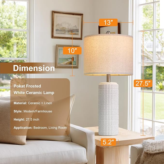 PoKat 27.5'' Tall Table Lamps for Living Room Set of 2, Stone-Like Ceramic Bedroom Lamps for Night Stands, Farmhouse Bedside Lamps for Bedroom Living Room, Nightstand Lamps for End Table, Hallway