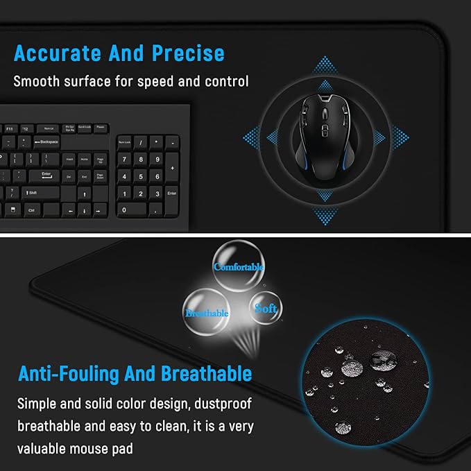 JIALONG Large Gaming Mouse Pad, XXL Desk Mousepad with Stitched Edges, Non-Slip Base Keyboard Pad for Gamer, Office & Home Classic Black