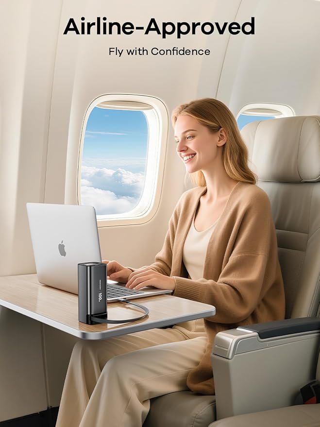 REWONDER 100W Power Bank Fast Charging 20000mAh with Built-in Retractable USB-C Cable, Portable Charger for MacBook Laptop, iPhone 17/16 Series, Samsung, TSA Approved for Air Travel