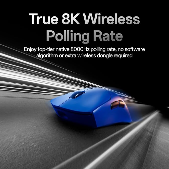 Rapoo VT7 Wireless Gaming Mouse, True 8K Wireless Polling Rate, 53g Lightweight, Up to 750 Hr Battery, Nordic nRF54L15 MCU, 100-Million Mechanical Switch, 10 Programmable Buttons, Macro Enabled