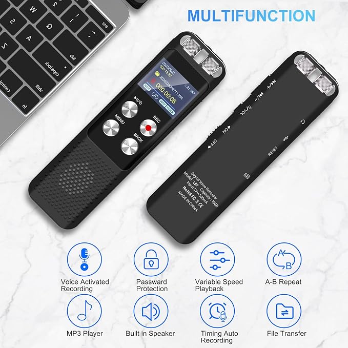 72GB Digital Digital Voice Recorder: Voice Activated Recorders with Playback, Audio Recording Device for Lectures Meetings, Dictaphone Sound Portable Tape Recorder with Password | USB