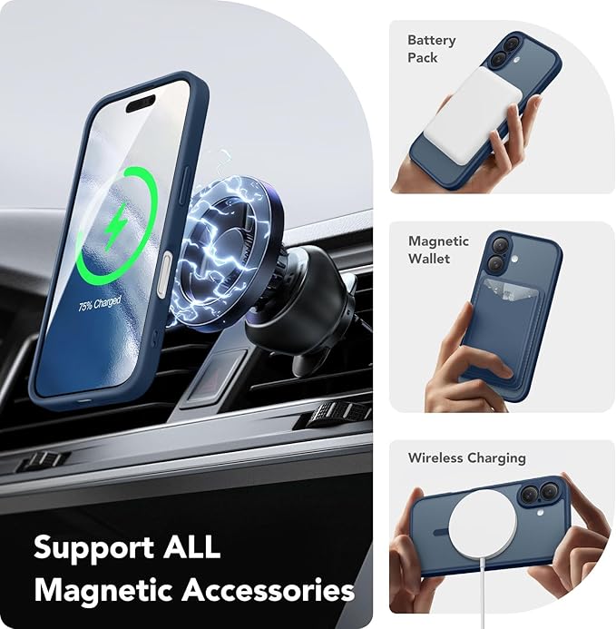 CAPRARO Magnetic Compatible with iPhone 16 Case, Upgraded [Full Camera Protection] [Compatible with MagSafe] Protective Translucent Matte Women Girl Phone Case Cover, Ocean Blue