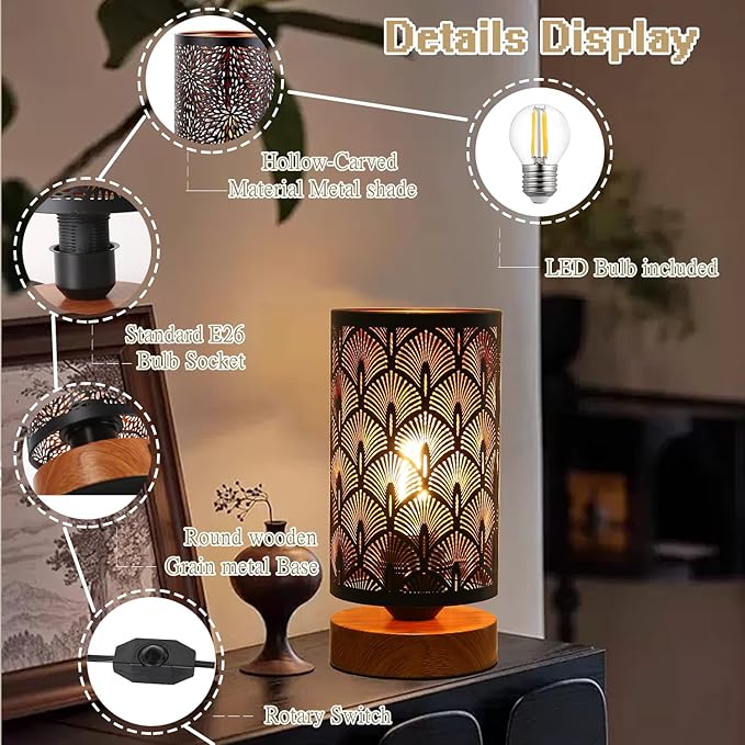 Small Industrial Table Lamps Dimmable, Bedside Lamps for Nightstand,End Table Side Desk lamp with Rustic Black Metal Cage Lampshade for Bedroom, Kids Room Living Room 2700K LED Bulb Included