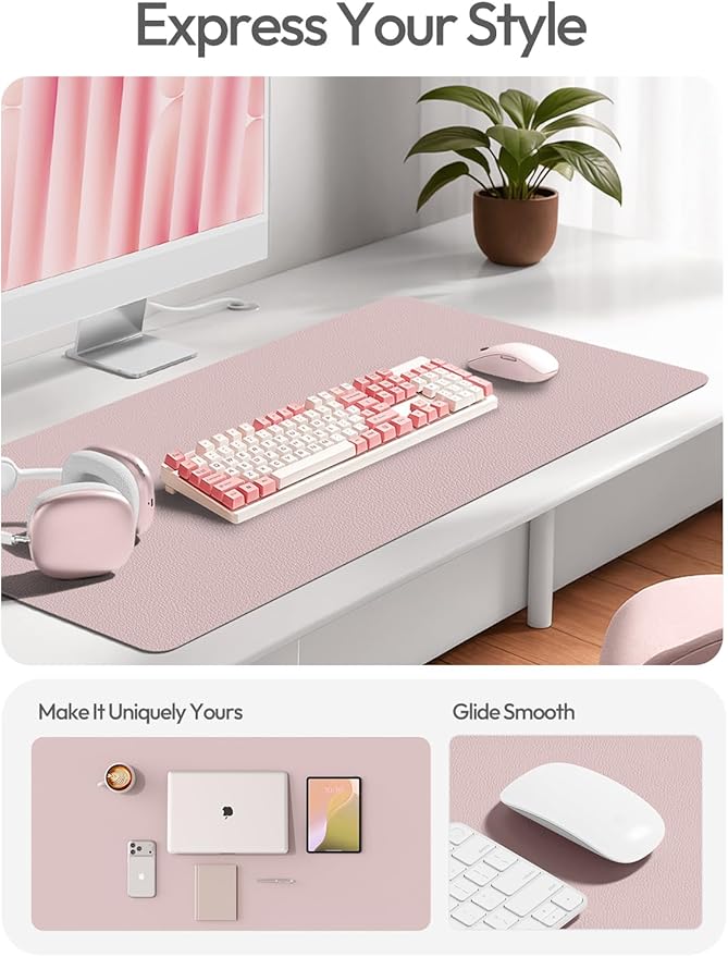 YSAGi Leather Desk Protector, Office Mat, Large Mouse Mat, Non-Slip PU Leather Blotter, Laptop Pad, Waterproof Writing Pad for Office and Home (Grayish Lavender, 35.4" x 17")