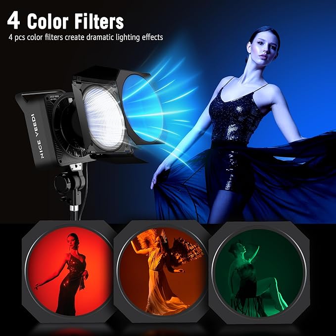 NiceVeedi 125W RGB Professional Cob Video Light with Bowens Mount, 3000K-10000K Studio Light with IR Remote Control, CRI 97+, 9 Effects Continuous Lighting for Video Recording/Photography/Filmmaking