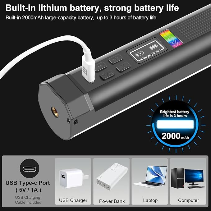6.7" RGB Video Light Wand, Magnetic Handheld Tube Light Stick 2500K-9000K CCT & 20 Scene Modes with 2000mAh Battery, 95+ CRI, 120° Beam Angle for Photography YouTube TikTok Vlog