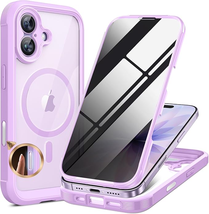 Miracase Magnetic for iPhone 17 Case with Privacy Screen Protector [Compatible with MagSafe],Full Camera Protection and Full Body Shockproof Bumper 17 Phone Cover 6.3", Taro Purple