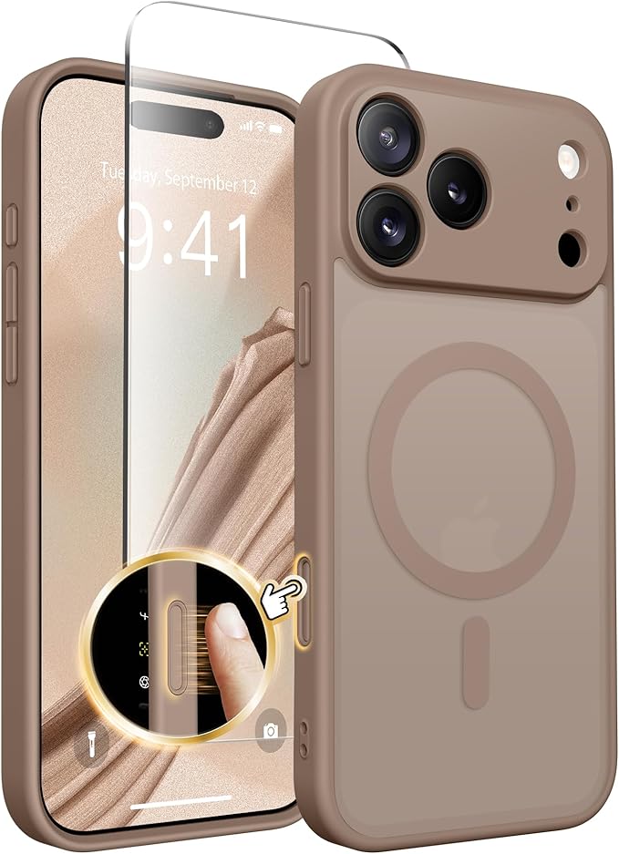 CAPRARO Magnetic for iPhone 17 Pro Case, Upgraded [Full Camera Protection] [Compatible with MagSafe] Protective Translucent Matte Women Girl Phone Case Cover, Withered Brown