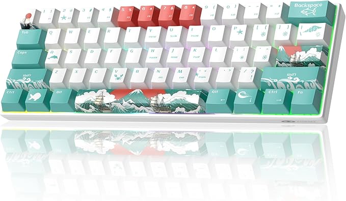 Camiysn 60% Mechanical Gaming Keyboard,Mixed Color Keycaps Gaming Keyboard with Linear Red Switches, Detachable Type-C Cable Mini Keyboard with Blue LED Light for PC/Laptop