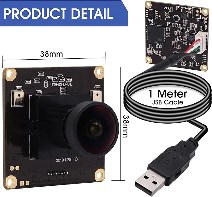 4K USB Camera Ultra HD 2160P Webcam with IMX317 Sensor, 170 Degree Fisheye Lens, Dual Microphone, Plug and Play for Windows/Mac/Linux/Raspberry Pi