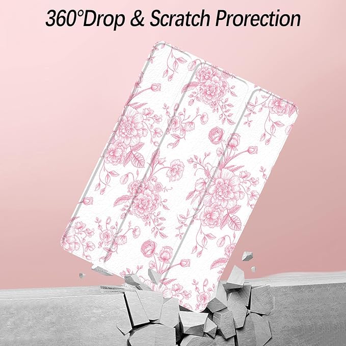 Case for iPad Pro 11-Inch M5/M4 2025/2024 (6th/5th Generation), Case with Pencil Holder, Clear Back Cover Cute Cool Design for Women Girls, Auto Sleep/Wake, Artistic Flower