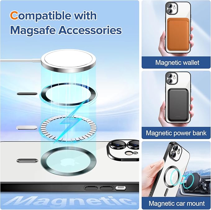 Hython Magnetic Clear for iPhone 12 Case with Camera Lens Protector [Compatible with MagSafe] Luxury Plating Edge Slim Soft TPU Cover Protective Phone Case for iPhone 12 6.1", Black