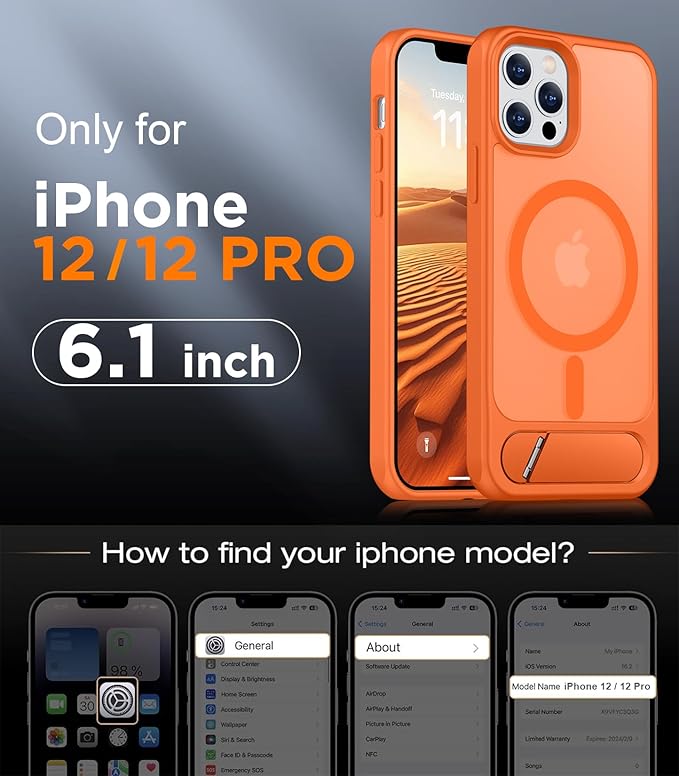 Magnetic Compatible with iPhone 12 Case & iPhone 12 Pro Case, [Built-in Invisible Kickstand][Compatible with MagSafe][Military Grade Shockproof] Slim Translucent Matte Phone Case 6.1"