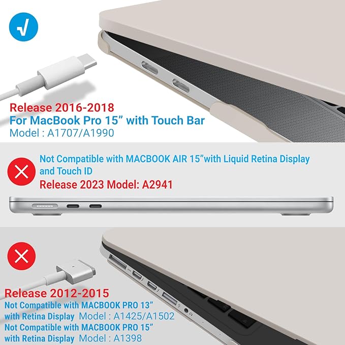 IBENZER Compatible with MacBook Pro 15 Inch Case 2019 2018 2017 2016 A1990 A1707, Hard Shell Case with Keyboard Cover & Type C Adapter for Mac Pro 15 Touch Bar, Rocky Gray, T15RKGY+1TC