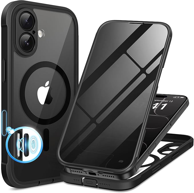 BERFY for iPhone 17 Case, Compatible with MagSafe, Built-in Privacy Screen Protector, Camera Protection, Shockproof Full Body Phone Case 6.3", Clear Black