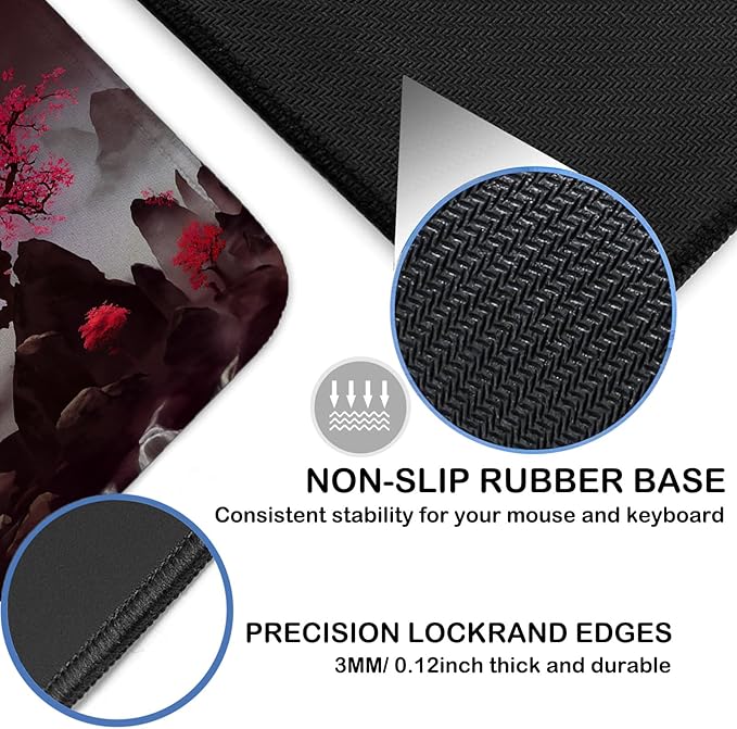 Japanese Desk Mat, Big Desk Pad, XXL Extended Gaming Mouse Pad, Large Mouse Pad for Desk Protector, Rubber Base Mousepad with Stitched Edges, Keyboard Mat for Work, Game, Office, Home | 31.5x15.7 inch