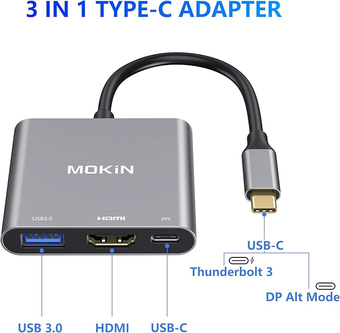 MOKiN USB C to HDMI Multiport Adapter, Type-C Hub Thunderbolt 3 to HDMI 4K Output USB 3.0 Port and USB-C Charging Port, Digital AV Adapter for MacBook Pro/air, Galaxy S8/S9