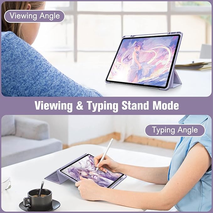 Fintie Hybrid Slim Case for iPad Pro 12.9-inch 6th Generation 2022, [Built-in Pencil Holder] Shockproof Cover w/Clear Transparent Back Shell, Also Fit iPad Pro 12.9" 5th/4th/3rd Gen, Lilac Marble