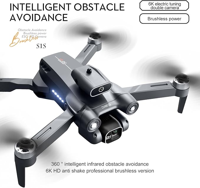 Sonilco S1S Mini Drone with Dual Lens Camera, Brushless Motor, 4-Sided Obstacle Avoidance, LED Light Bar, Altitude Hold, One-Key Return, Wi-Fi FPV, 18min Flight Time, 2 Batteries – Foldable Design (Ages 14+)