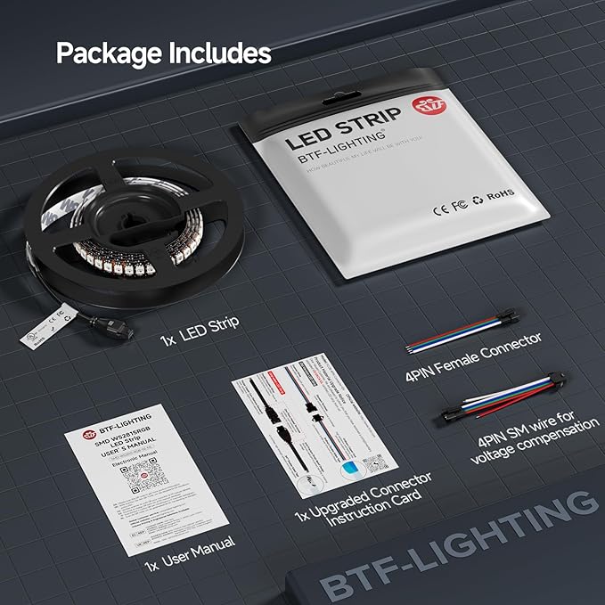 BTF-LIGHTING WS2815 (Upgraded WS2812B) LED Strip Light,UL Listed,3.2FT 144 LED/Pixels,Flexible Chasing RGB,Dual Signal Individually Addressable,5050SMD,3M Tape,DC12V IP30(No Adapter or Controller)