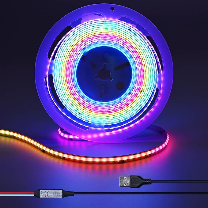 5V 16.4ft(5M) USB WS2811 RGB COB LED Strip Dream Color with Controller USB Powered High Density 420LEDs/M Flexible IP20 Not Waterproof LED Tape Lights for DIY Decoration Lighting