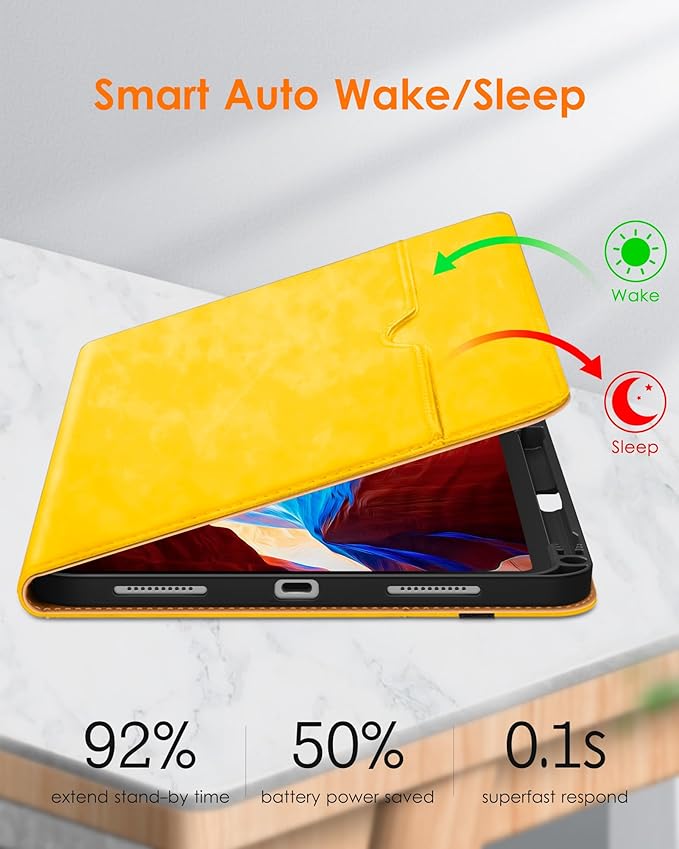 DTTO for iPad Pro 11 inch Case (M5/M4) 2025/2024, Premium Leather Business Folio Stand Cover with Pencil Holder - Auto Wake/Sleep and Multiple Viewing Angles, Yellow