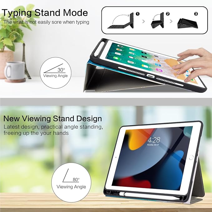 Vimorco for iPad 6th/5th Generation Case 2018/2017, for iPad Air 2/Air Case 2014/2013, for iPad Cases 6th/5th Generation 9.7-inch Cover Pencil Holder/4 Viewing Stands/Typing Stand/Slim, Ocean Beach