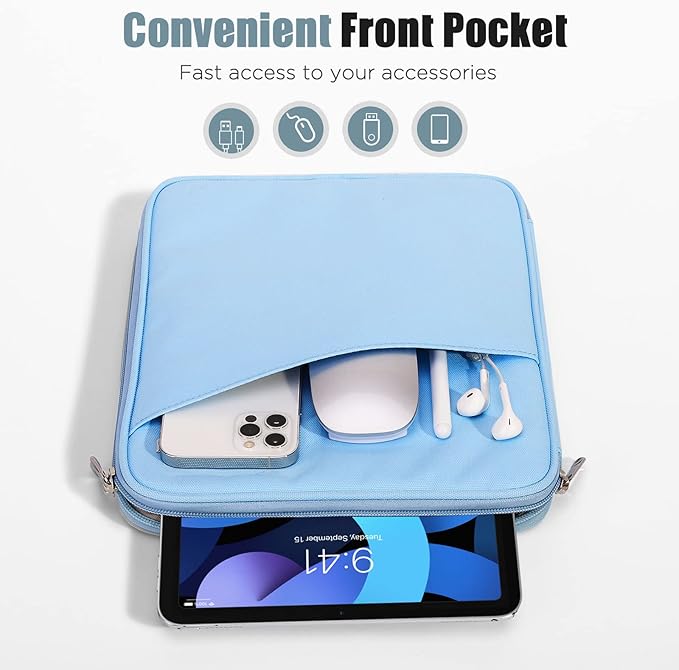 TiMOVO 9-11" Tablet Sleeve Bag for iPad 11-inch A16 2025, iPad 10.9"/10.2"| Air 11 Inch/5th/4th Gen. 10.9", Galaxy Tab A9+/A11Plus 11", Protective Bag with Pocket, Light Blue